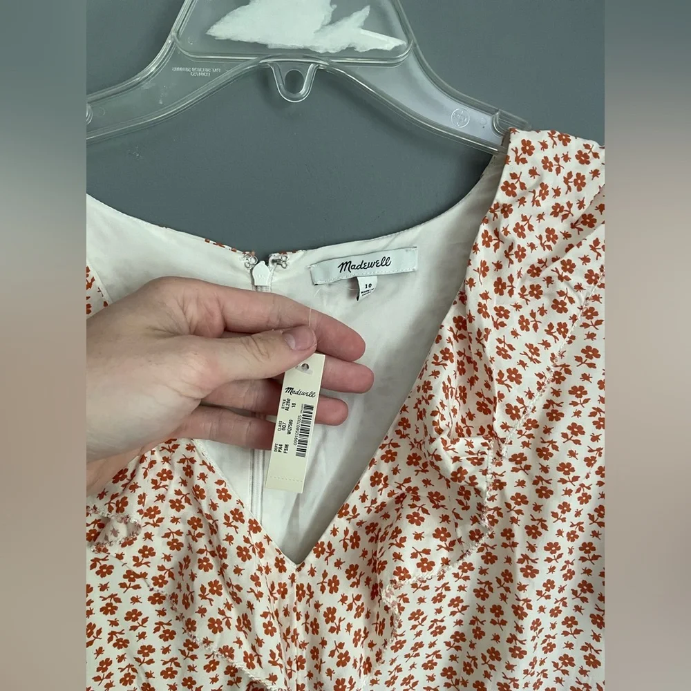 NWT Madewell Ruffle Flutter Sleeve Dress in Cutout Blooms Size 10 - Picture 6 of 7